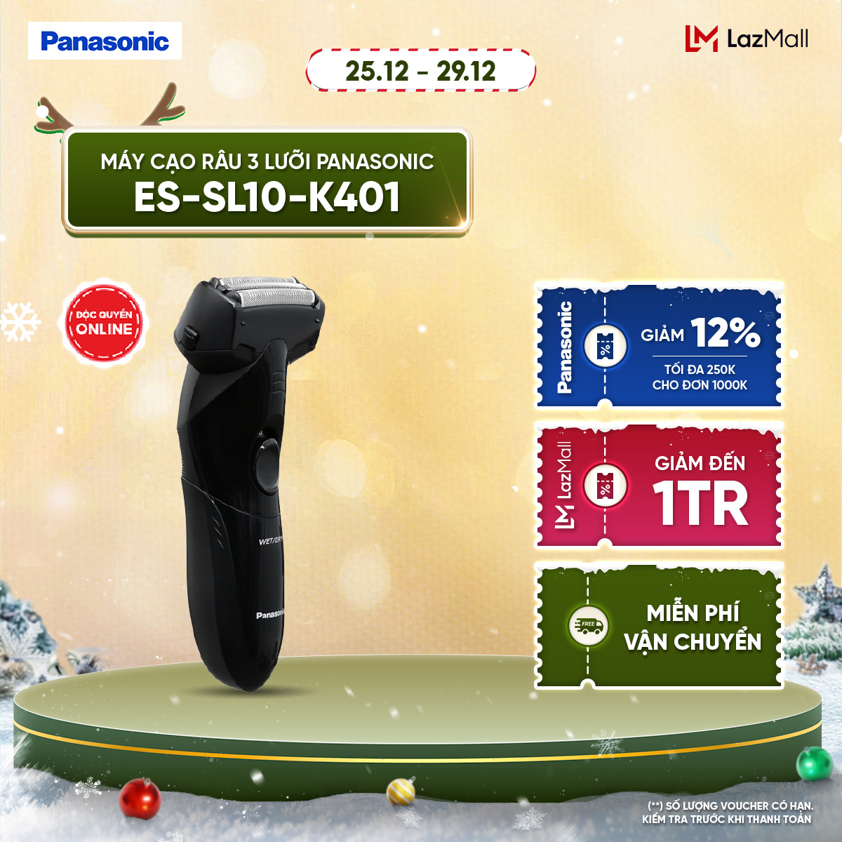  Máy Cạo Râu 3 Lưỡi Panasonic ES-SL10-K401- Lưỡi Cắt Hình Cung An Toàn Cho Da - Thiết Kế Hiện Đại – pin AA – Dễ Dàng Vệ Sinh - Bảo Hành Chính Hãng 12 tháng 