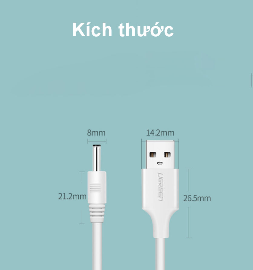 Dây nguồn 1 chiều USB 2.0 sang DC 3.5mm đầu đực dài 1m UGREEN US277 Dây nguồn 1 chiều USB 2.0 sang DC 3.5mm đầu đực dài 1m UGREEN US277