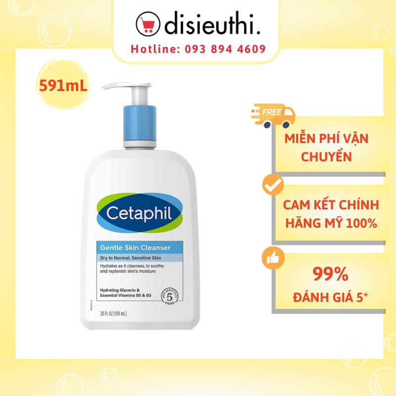 Sữa Rửa Mặt Cetaphil Gentle Skin Cleanser Dịu Nhẹ  591ml dạng lỏng, màu trắng đục, phù hợp với mọi loại da kể cả làn da em bé