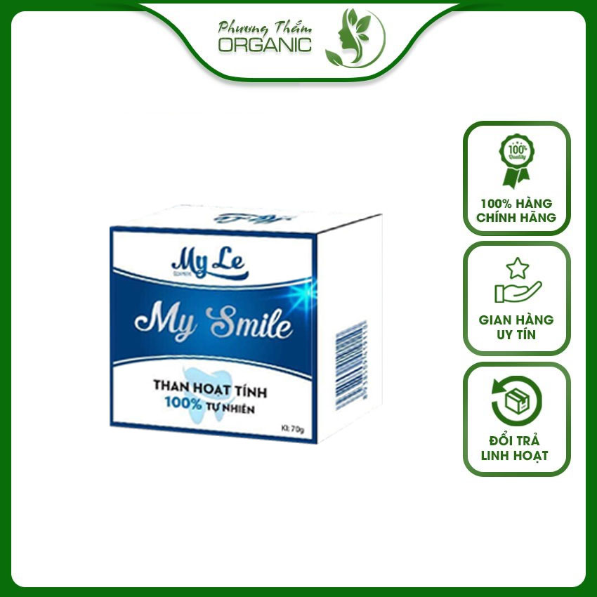 Tẩy trắng răng bột trắng răng than hoạt tính My Smile 70g PT04 bột than tre 100% từ thiên nhiên, làm trắng răng tại nhà - Phương Thắm Organic