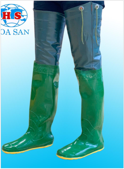 Ủng cấy, ủng lội nước đến đùi Hoa San 2 lớp đế vàng cứng size 36-43, ủng dài lao động đế vàng cứng