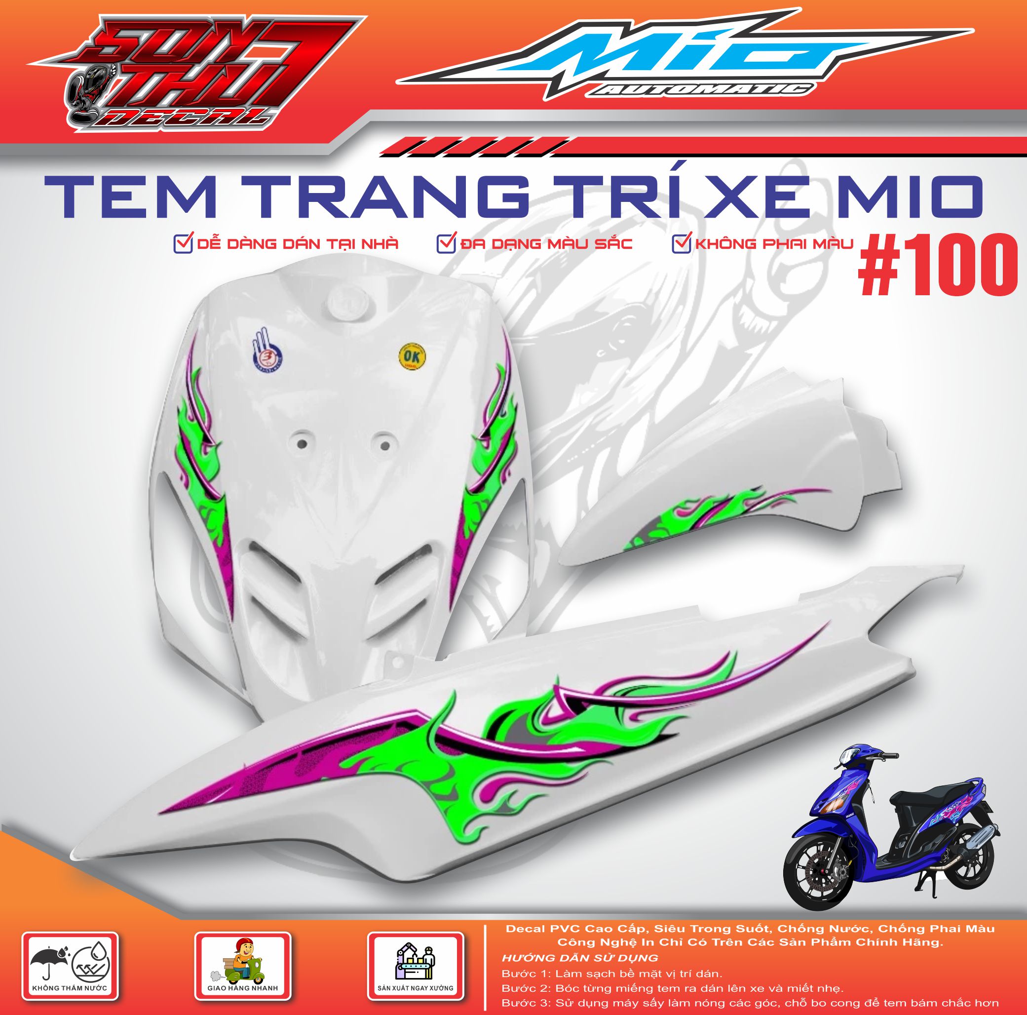 Yamaha Mio Sport Motorcycle Sticker # 100 (High Quality Materials - Sharp Color - No Color Fade) Giá 88,000 Đồng*Miễn phí vận chuyển