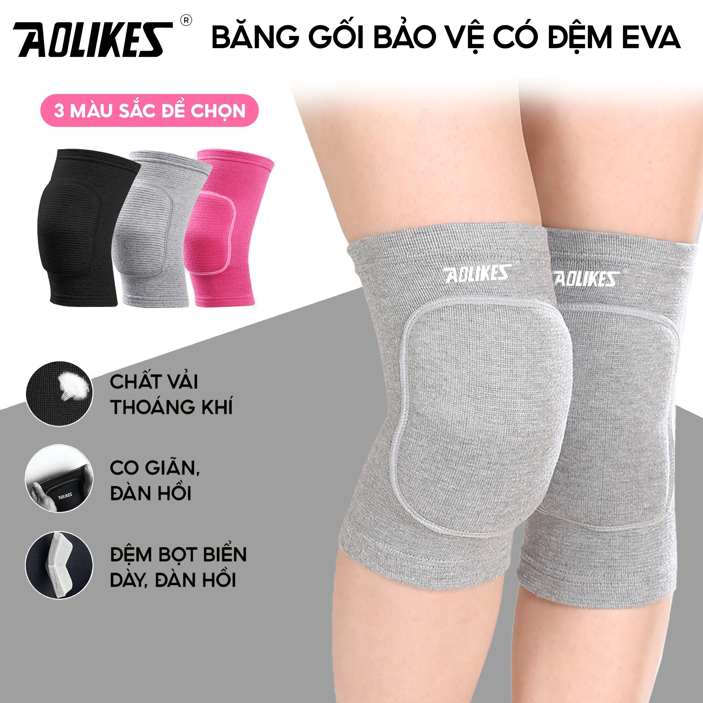 Bó gối bảo vệ đầu gối có đệm AOLIKE 0219 tập Yoga, Gym, Bóng chuyền