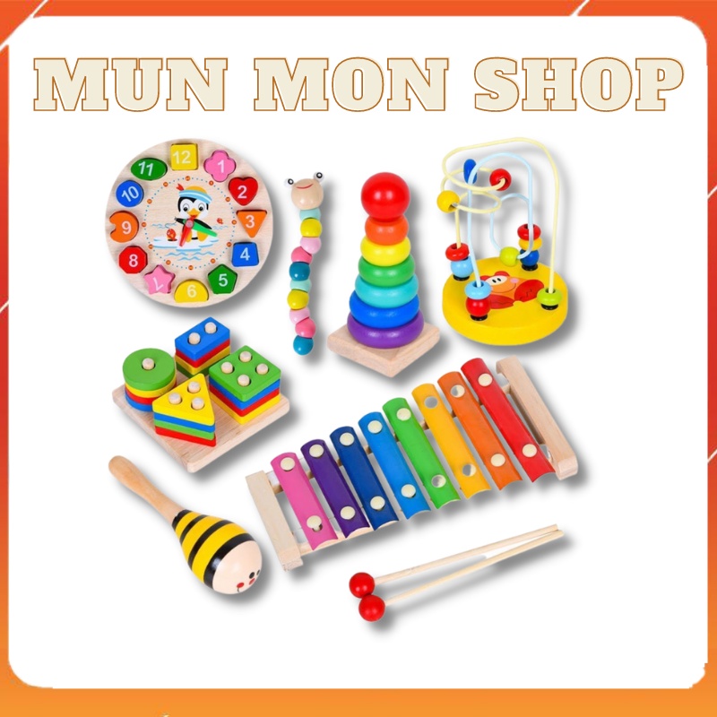Combo đồ chơi gỗ 6 món cho bé từ sơ sinh đến 5 tuổi