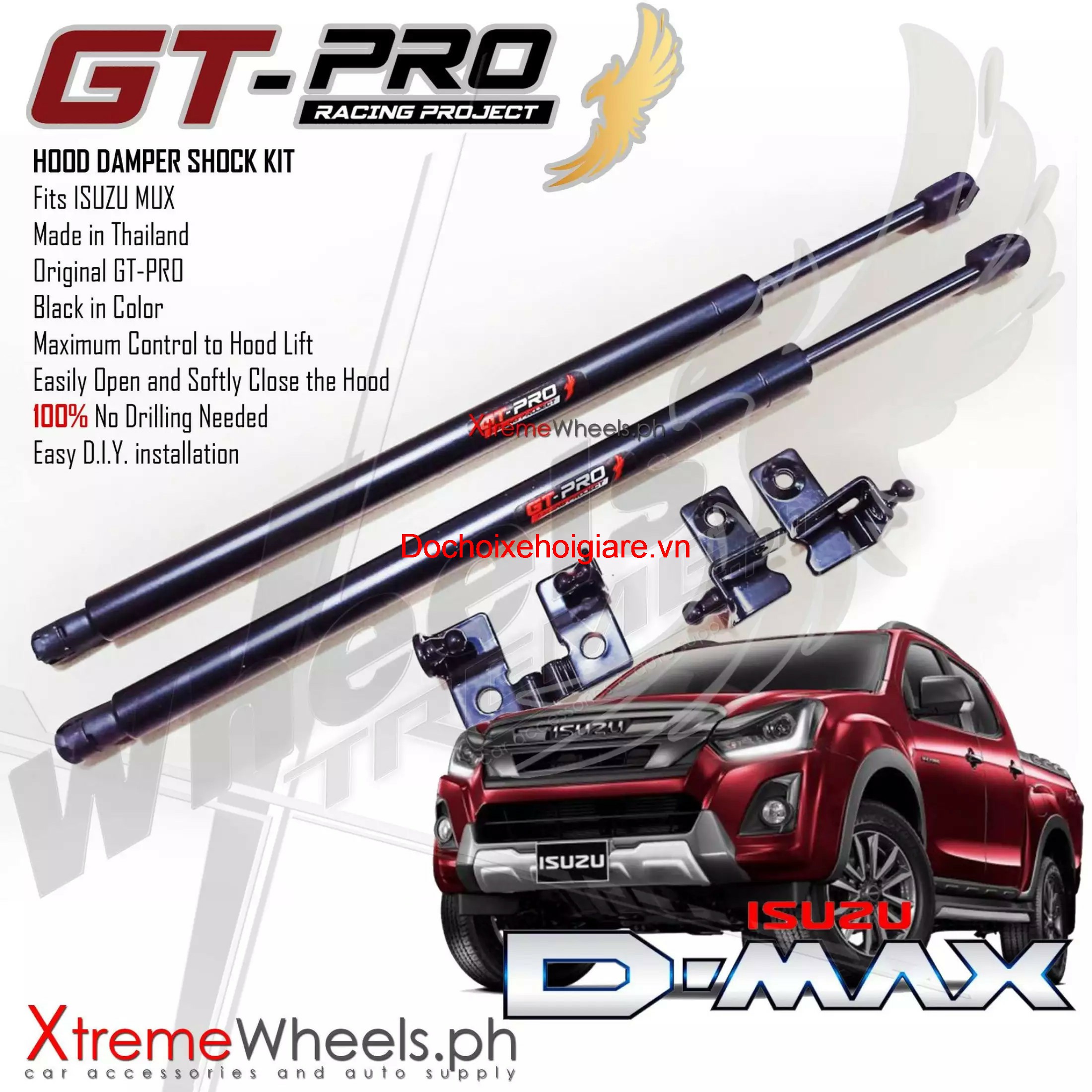 Ty thủy lực chống nắp capo xe bán tải Chevrolet Colorado, Isuzu D-Max, xe 7 chỗ Isuzu Mu-X (2005-2021). GT-PRO Thailand. Front Shock Hood Lifter Bonnet