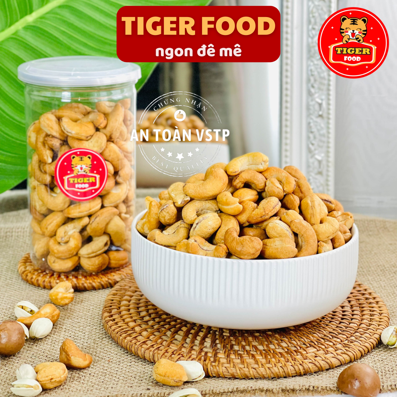 Hạt điều rang muối nguyên hạt tiger food hạt điều rang muối/ tỏi ớt 350g loại 1 bình phước - quà tết 2023