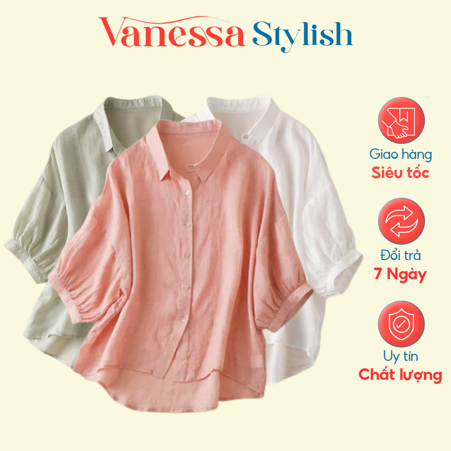 Áo sơ mi nữ tay lỡ Vanessa Stylish chất liệu cao cấp mềm nhẹ mát form rộng đến 90kg SMH.38
