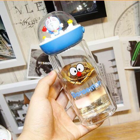 Bình thủy tinh chiệu nhiệt 02 lớp họa tiết hoạt hình dung tích 300ml_nhiều mẫu bình đựng nước, bình giữ nhiệt, bình nước học sinh, bình nước kute, binh nuoc