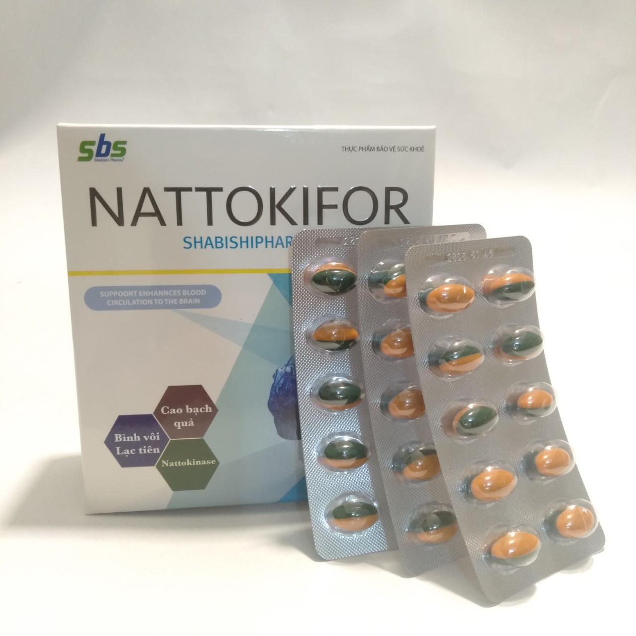 Hoạt huyết dưỡng não, bổ não, tăng cường tuần hoàn não Viên uống Nattokifok chứa ginkgo biloba, cao đinh lăng, cinarizin giúp ăn ngon, ngủ ngon, hết hoa mắt chóng mặt-Hộp 100 viên nang