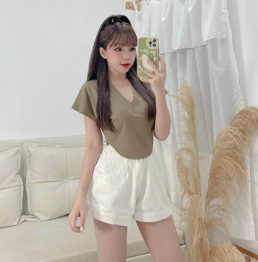 Áo croptop nữ tay ngắn vạt bầu cổ tim chất thun cotton 2 chiều mềm mịn mát - A0166