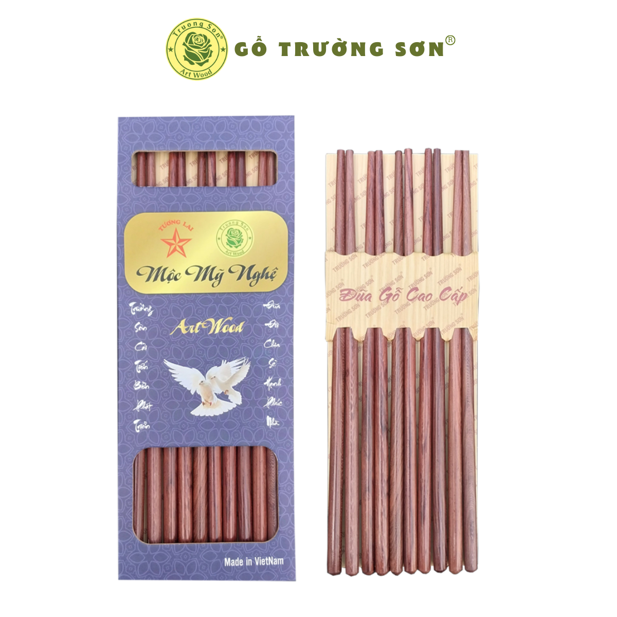 [HCM]Đũa Gỗ Cẩm Lai Tiện Đầu Tròn Thương Hiệu Trường Sơn - Đồ Dùng Nhà Bếp Thủ Công Mỹ Nghệ (05 Đôi / Hộp)