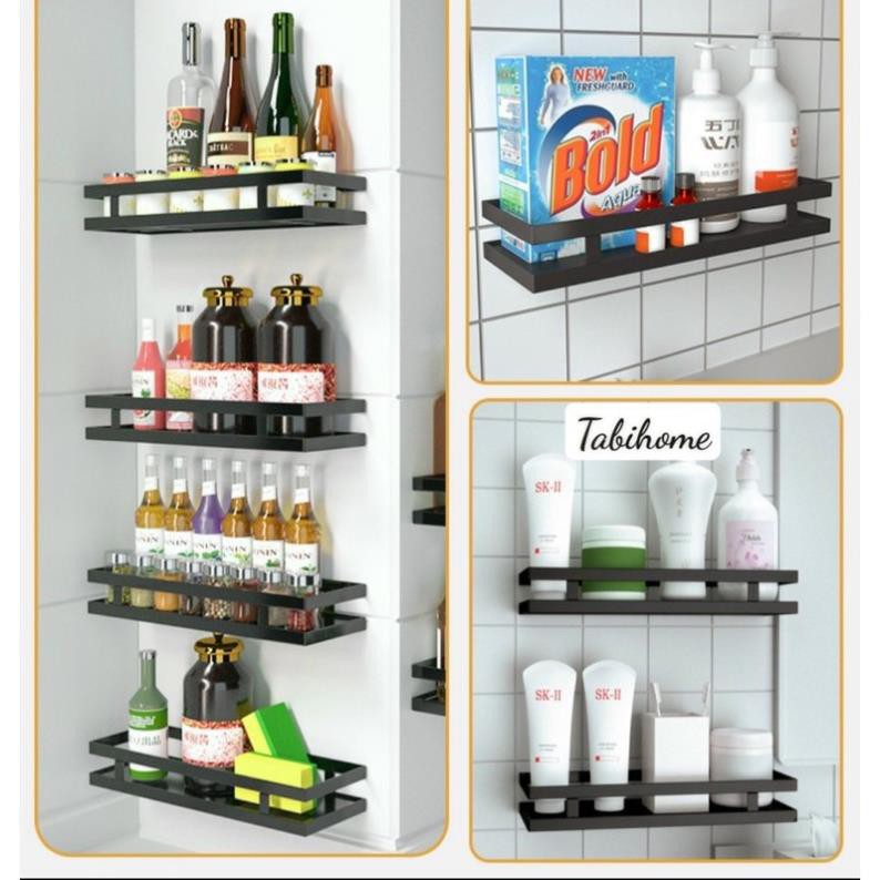Kệ Thép Carbon Dán Tường Đựng Gia Vị Nhà Bếp TABIHOME có hộp cỡ nhỏ , Giá Để Đồ Treo Tường Đa Năng Sơn Tĩnh Điện Không Gỉ