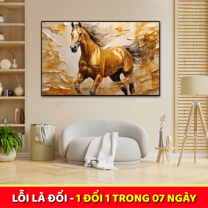 Tranh nghệ thuật trừu tượng hình ngựa in trên canvas chất lượng cao có khung trang trí tường nhà