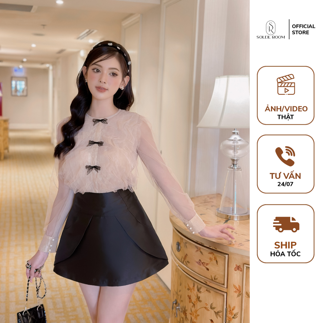 Áo sơ mi nữ thiết kế tay dài soleil room cách điệu kèm nơ baby top