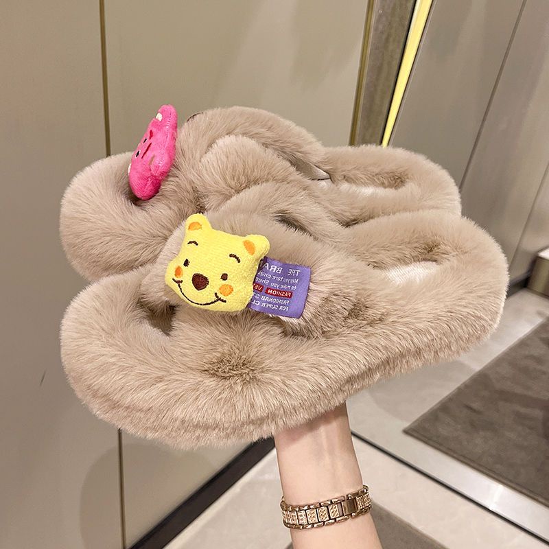 Dép lông chéo gấu dâu đế cao 5cm - from chuẩn hàng quảng châu