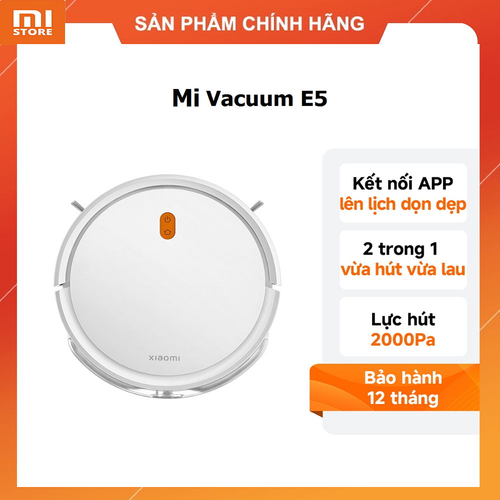 Robot hút bụi lau nhà Xiaomi Vacuum E5 Robot Xiaomi E5 - Lực hút 2000Pa - Bản quốc tế, điều khiển qua App