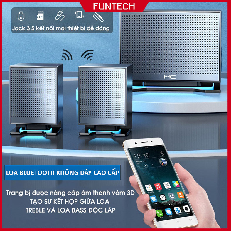 Loa máy tính Bluetooth MAICONG cao cấp để bàn cho PC Laptop điện thoại âm thanh HD Super Bass có Led siêu đẹp thiết kế sang trọng
