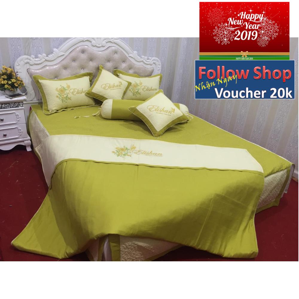 Trọn Bộ Ga Phủ Chần Bông 7 Món Elisan (Trợ Giá Đặc Biệt) , Dùng cho các loại nệm có độ dày từ 5 đến 35cm ( dùng được cho nệm lò xo , nệm bông, nệm mút, Nệm cao su....)