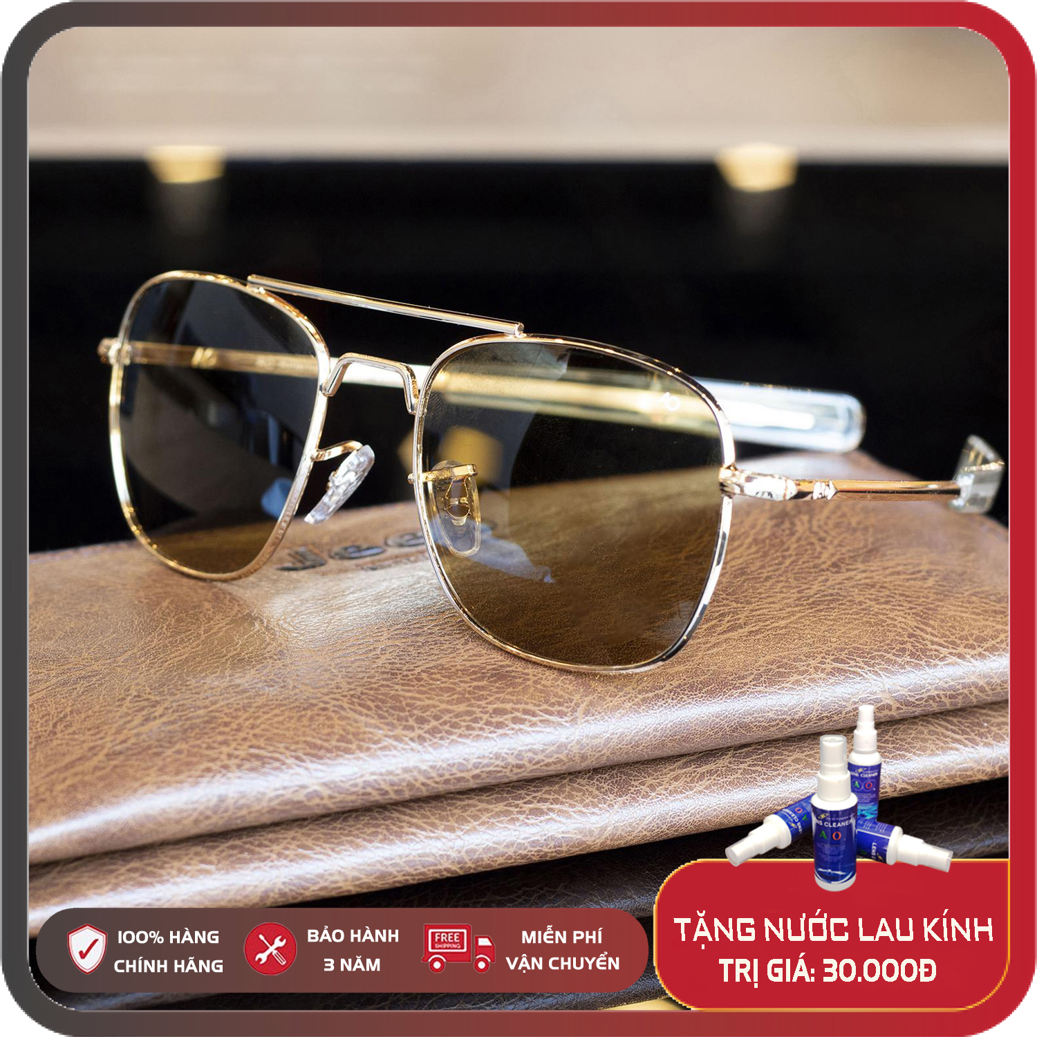 Kính mát Nam Luxury AO1689 mắt Polarized phân cực, Full box, Khăn lau kính,  Thẻ  bảo hành 12 tháng