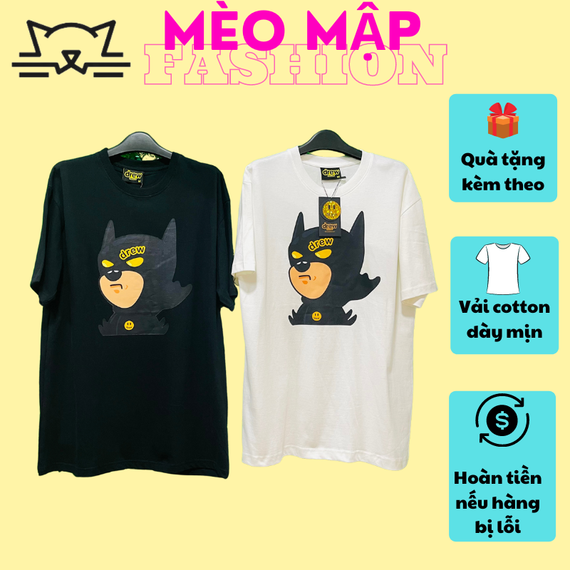 Áo thun unisex form rộng tay lỡ Drew Batman T-Shirt Tee Justin Bieber full tag vải cotton mềm mát mịn Mèo Mập Fashion
