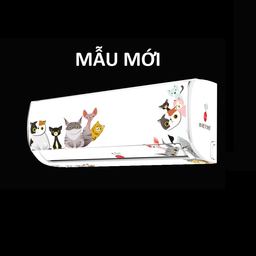 Decal dán máy lạnh full 4 mặt gia đình mèo trang trí nội thất - thuthaodecor