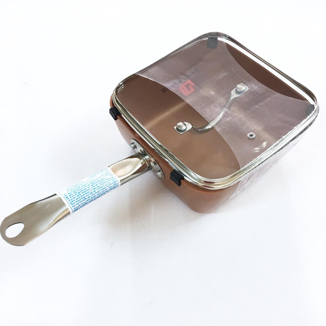 Nồi Quánh vuông nắp kính SUPER CHEF hợp kim tráng men đáy từ chống dính 20x20cm SC_G2020M