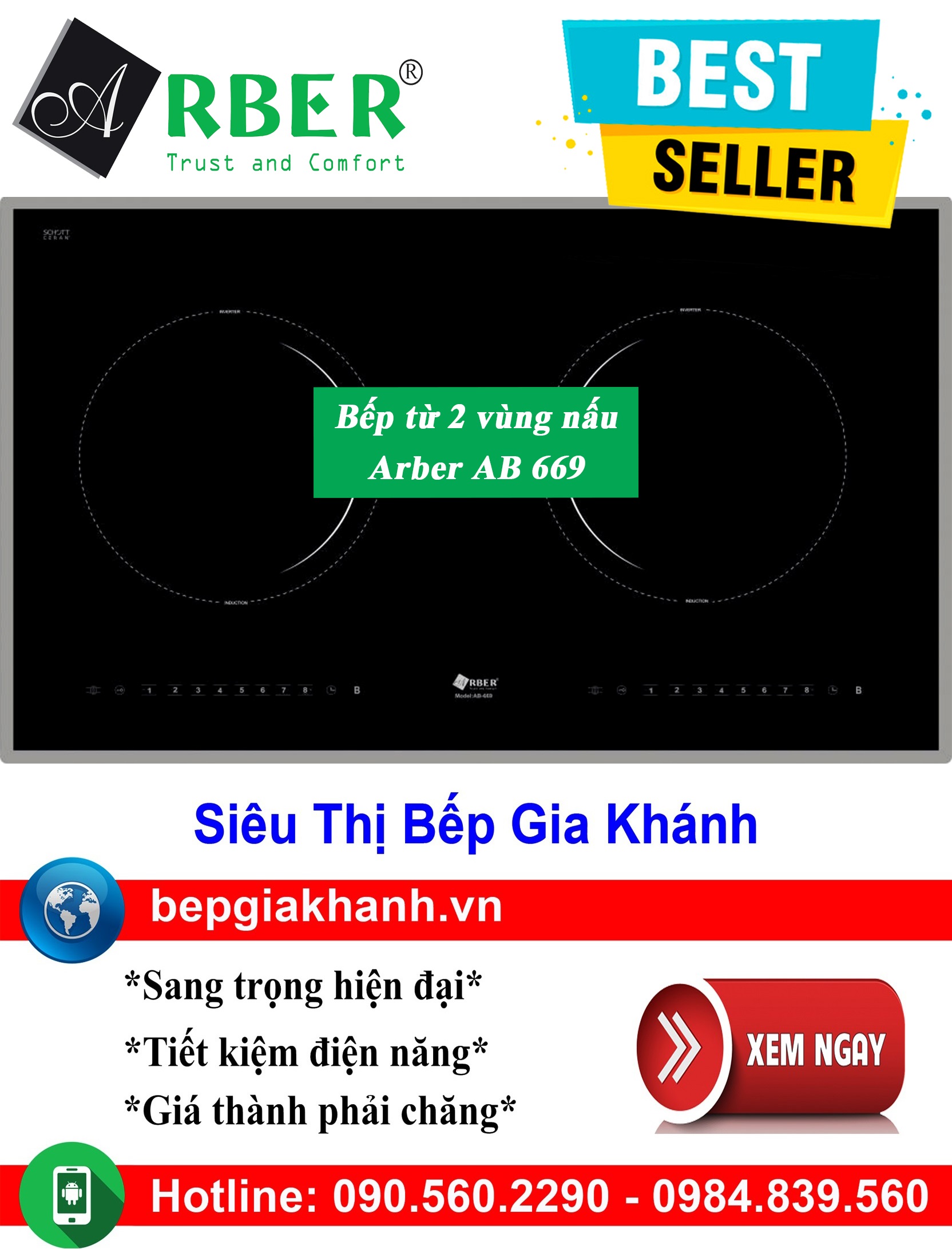 [HCM]Bếp từ đôi Arber AB 669, bếp từ, bếp điện từ, bếp từ đôi, bếp điện từ đôi, bếp từ giá rẻ, bếp đ