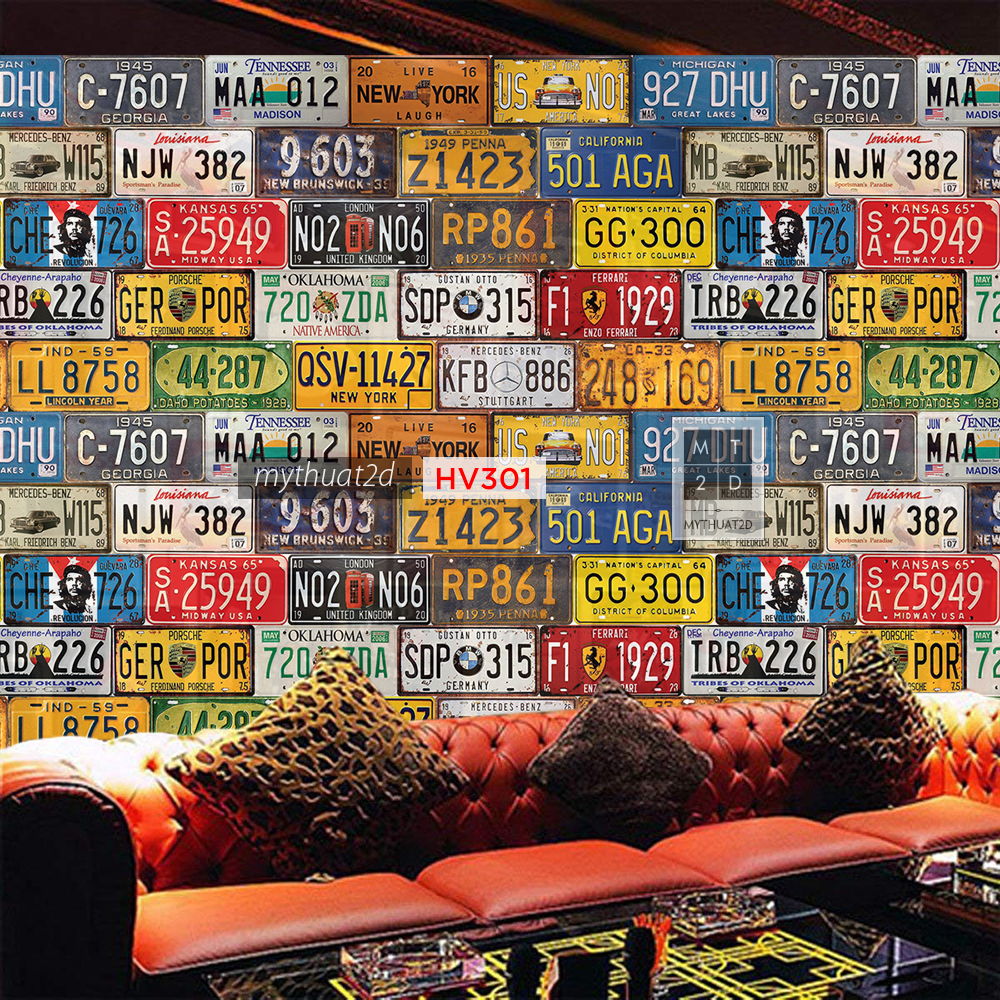[NHIỀU MẪU] Decal gạch bông Retro biển số xe cũ trang trí tiệm quán - quầy bar