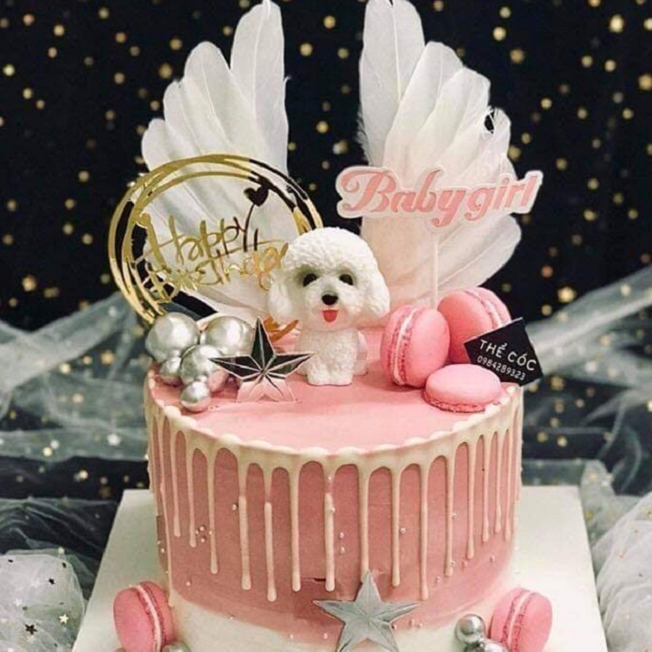 Bánh kem sinh nhật màu hồng hình cô bé búp bê đôi cánh thiên thần  Bánh  kem cao cấp