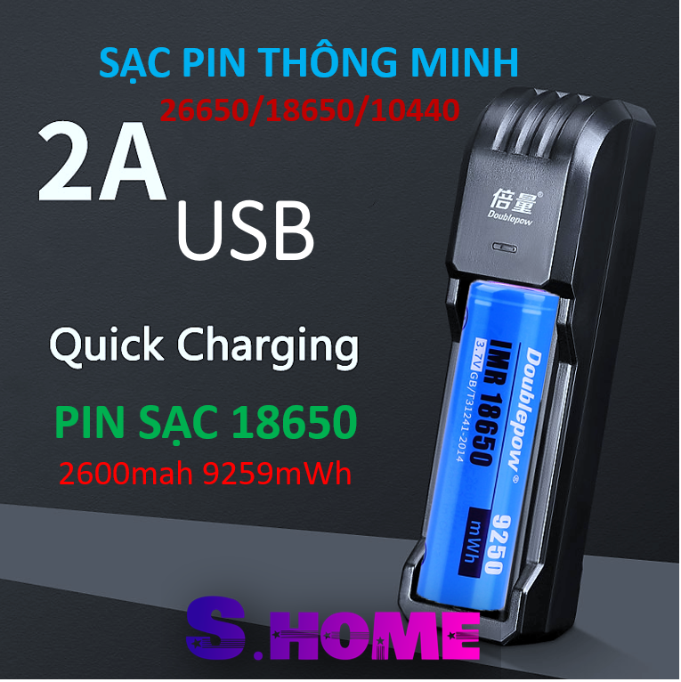 Sạc Pin đa năng / sạc các loại pin18650 26650 16340 14500  3.7V  Doublepow DP-UK03 | Chính Hãng BH 12 Tháng