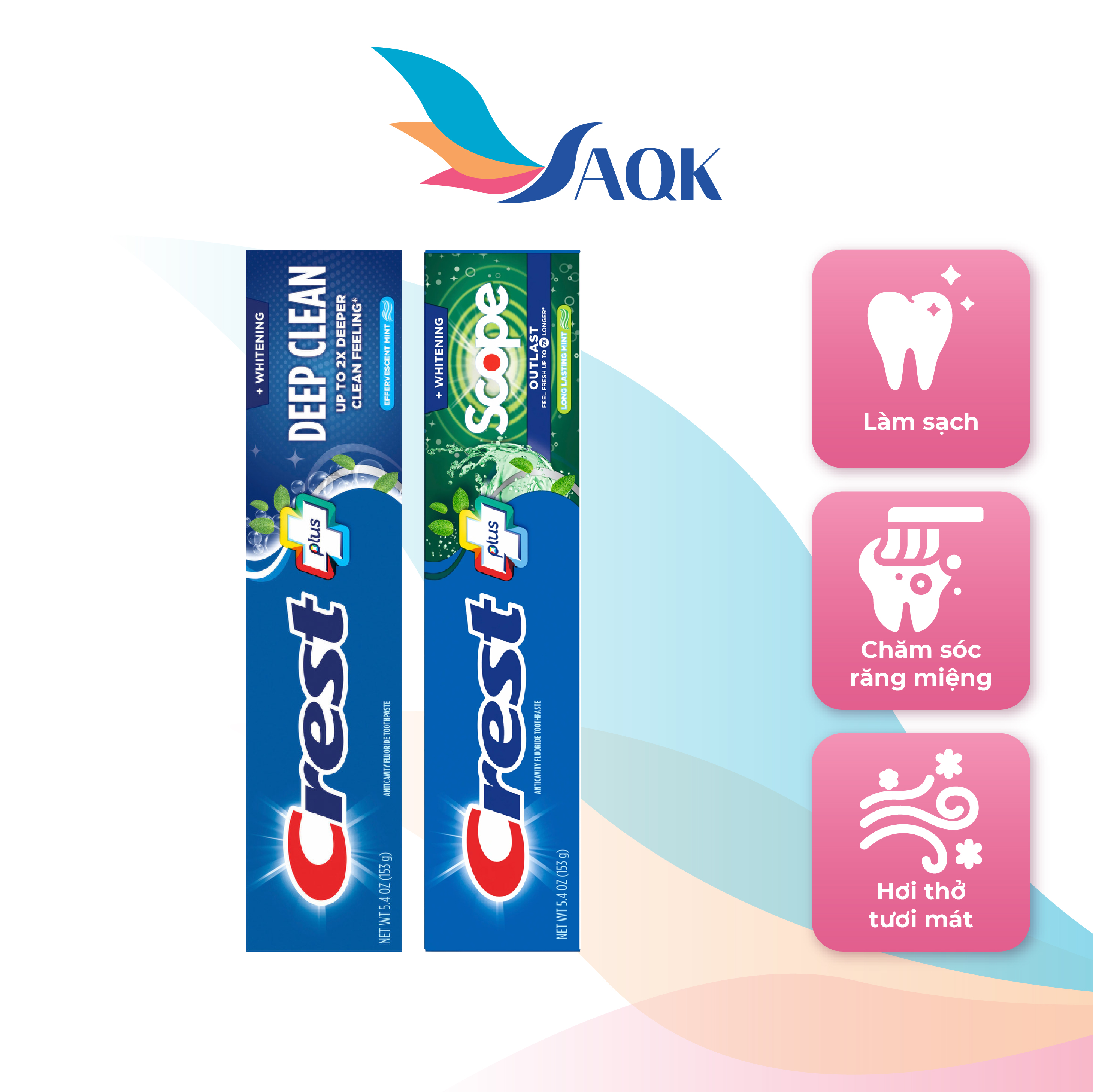 Kem đánh răng Crest Plus (153g) - Làm sạch răng miệng, bảo vệ men răng và mang lại hơi thở thơm mát, tự tin mỗi ngày