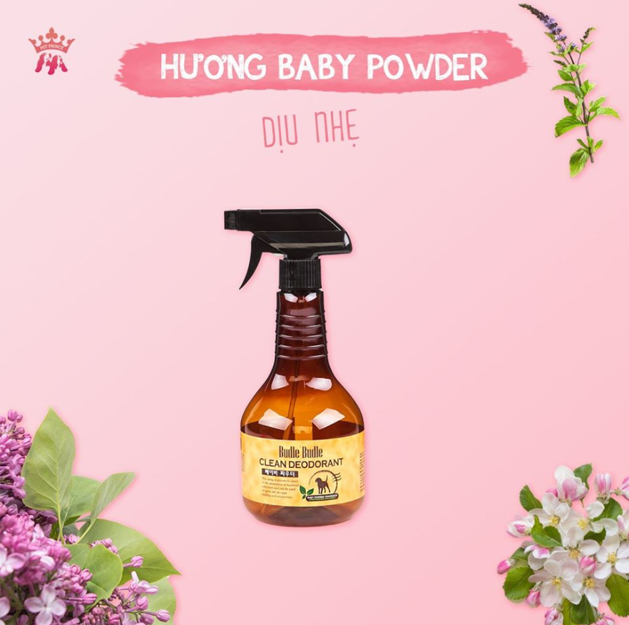 Chai xịt khử mùi dưỡng lông cho chó mèo Budle'Budle Clean Deodorant 550ml
