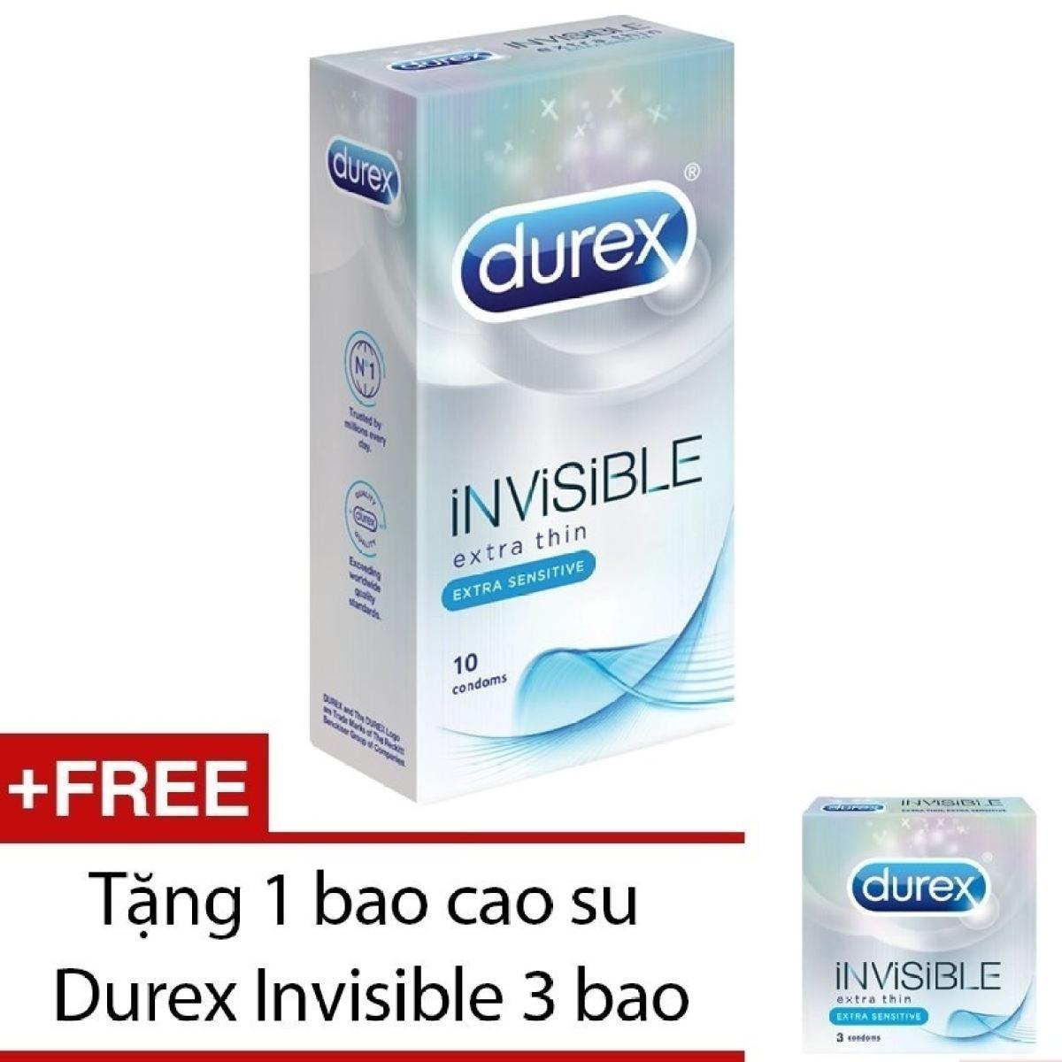 [HCM][Mua 1 Tang 1]Bao cao su Durex Invisible  sieu mong 10pcs.Tang 1 hop nho cung loai 3pcs