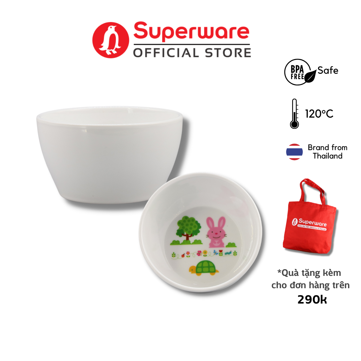 Chén cơm hình thỏ dễ thương 100% nhựa melamine an toàn sức khỏe | superware thái lan | bv068