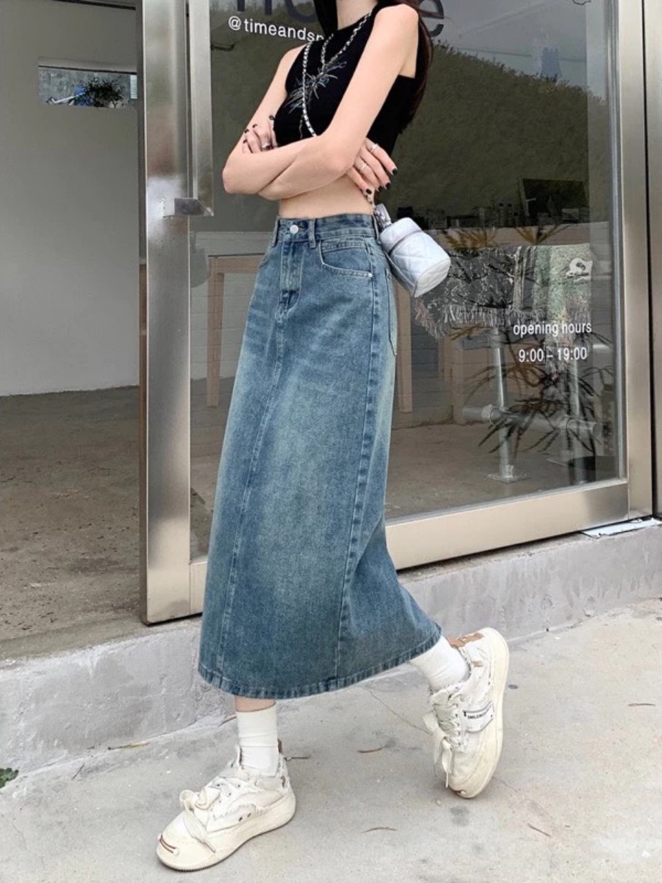 Chân Váy Denim Lưng Cao Xẻ Tà Quyến Rũ Cho Nữ cvjeanxe/cvxesau - 247StoreFashion