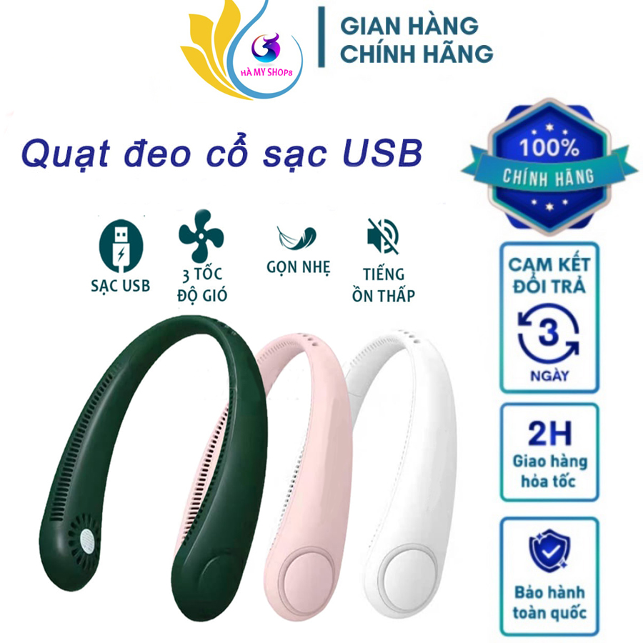 Quạt mini đeo cổ 3 tốc độ 4000mah,Quạt Sạc Điện Mini, Quạt Tích Điện-Hamyshop8