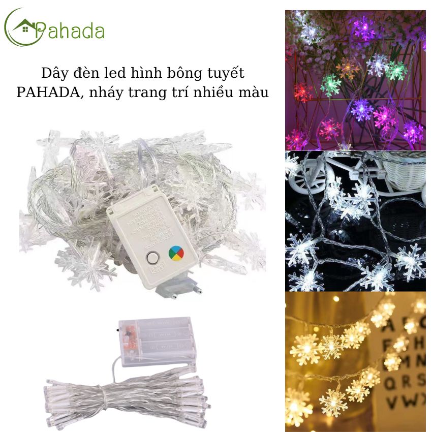 Đèn led dây hình bông tuyết 3M/10M PAHADA, nháy trang trí nhiều màu