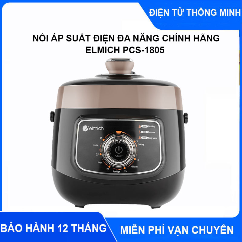 Nồi áp suất điện đa năng elmich pcs-1805, nồi áp suất điện cao cấp công suất 650w - dung tích 2.5l lòng nồi chống dính đa chức năng chế biến được nhiều món ăn nấu cháo, nấu canh, hầm xương, kho cá thịt