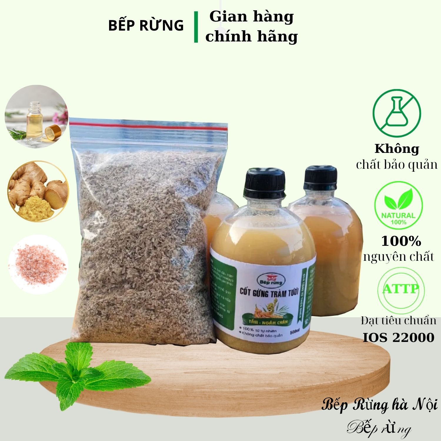 Nước Cốt gừng tràm tươi muối Himalaya lọ 500ml tặng kèm bã gừng thiên nhiên Tiệm trà gừng gió