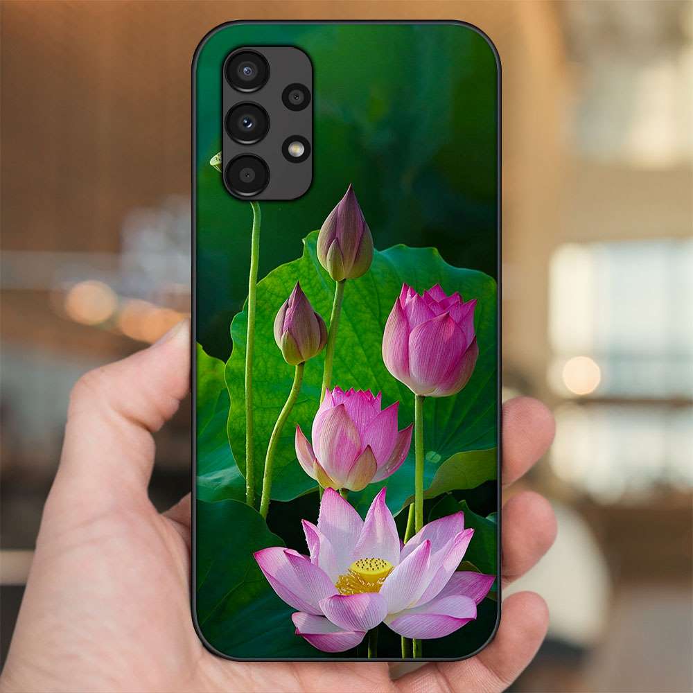 Ốp lưng Samsung A13, A32 4G, A32 5G, A33 5G viền đen in hình Hoa Sen Hoa Lotus