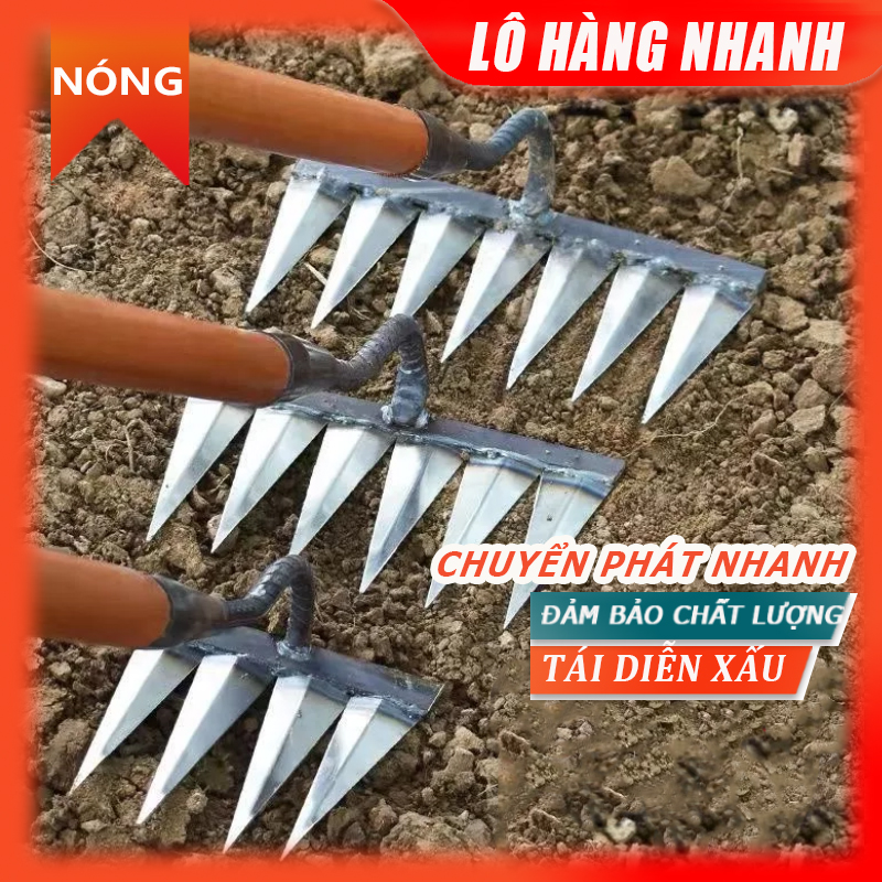Cuốc cào làm cỏ dụng cụ trang trại cuốc làm cỏ cuốc làm cỏ dụng cụ nới lỏng đất xoay gốc cào móng sáu răng cào thép dụng cụ nông nghiệp daquan