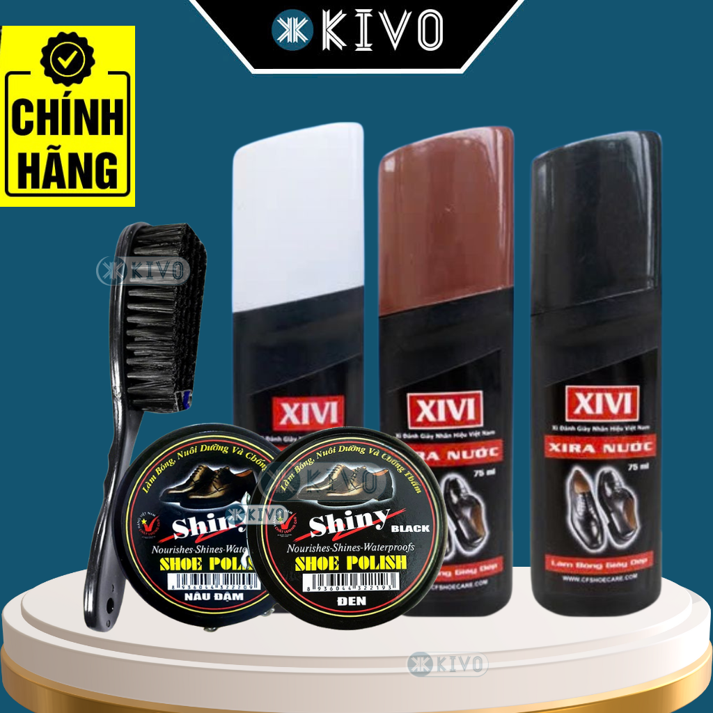 Xi Đánh Giày Đen, Nâu CAO CẤP KIWI CHÍNH HÃNG - Si Đánh Giày Kiwi Đen Nâu - Bộ dụng cụ Vệ Sinh Giày Gồm Sáp Đánh Giầy và Bàn Chải Đánh Giày, Xi Sáp, Xi Nước - Dụng Cụ Đánh Bóng Giày Kivo