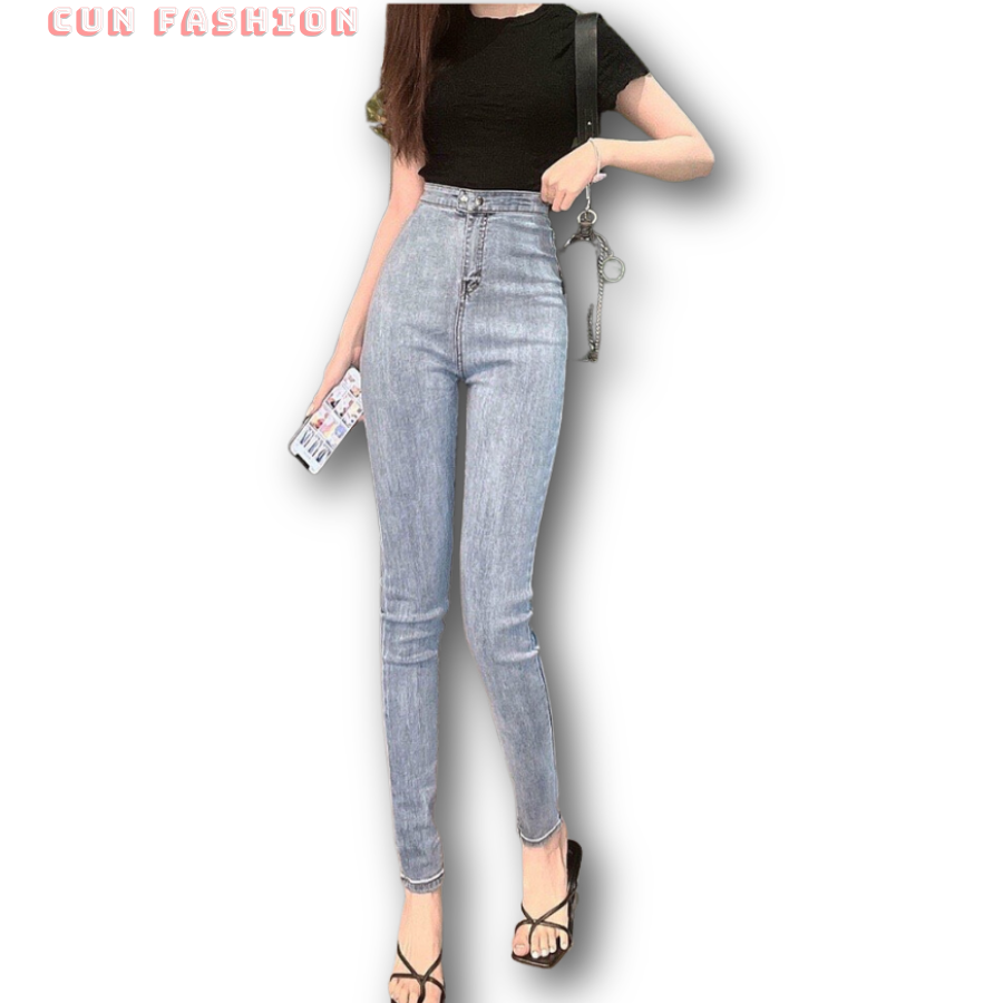 Quần jean nữ dài ống ôm Cun Cute Chất Jean co giãn tốt thiết kế túi tròn kiểu lưng cao tôn dáng MQM2N