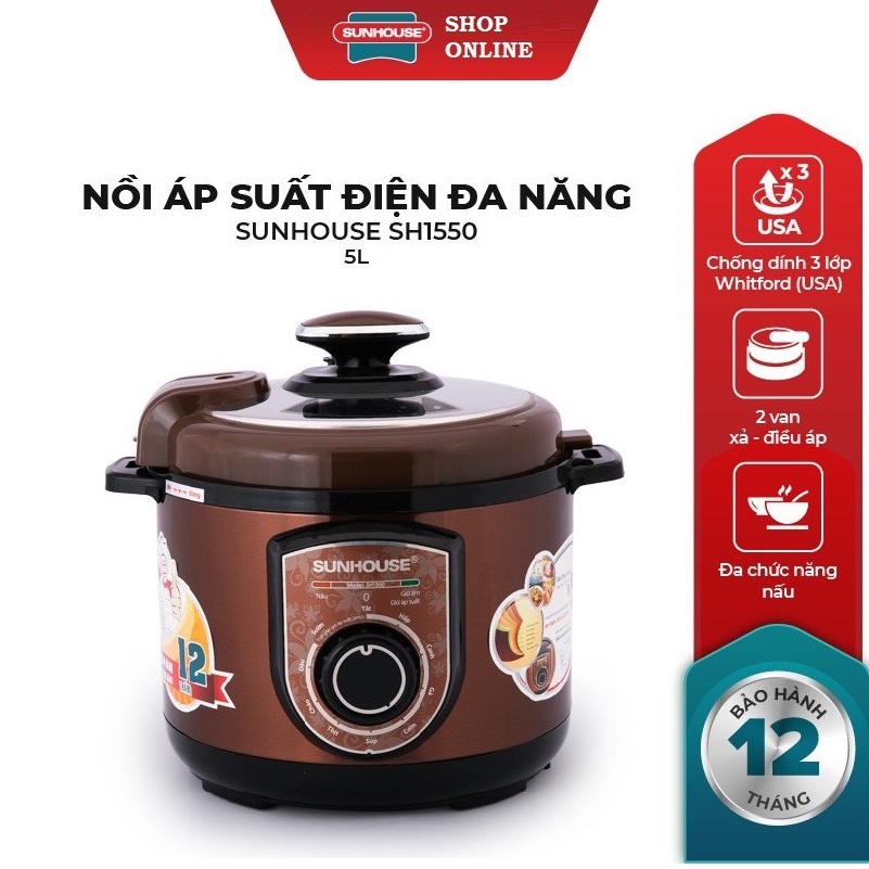 Nồi áp suất điện đa năng sunhouse shd1550 - nồi áp suất sunhouse 5 lít - sunhouse shop online