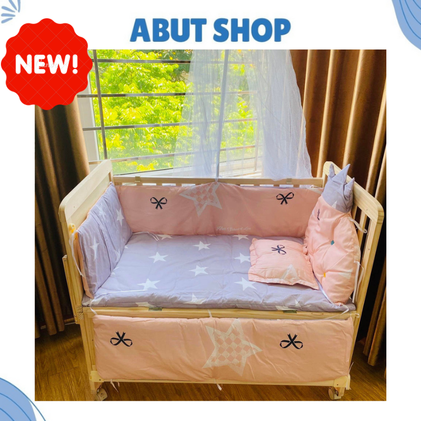 Nôi cũi 2 tầng cho bé combo nôi cũi kèm đệm xơ dừa thoáng khí, giường cũi gỗ đa năng cho bé, cũi gỗ trẻ em chắc chắn - abut shop