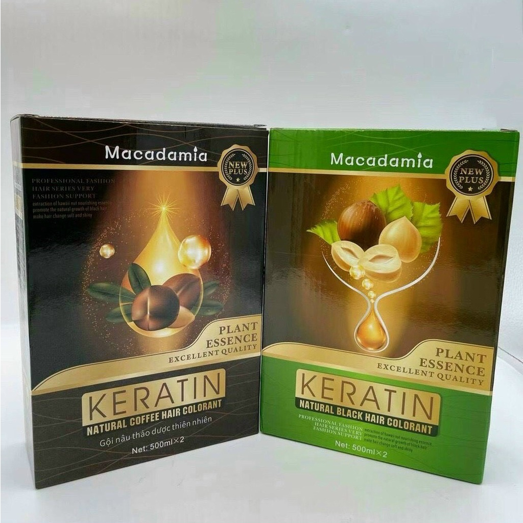 Nhuộm đen nhuộm nâu keratin macadamia 1000ml nhuộm tóc bạc không dính da đầu phủ bạc tóc nhanh và tiết kiệm mei