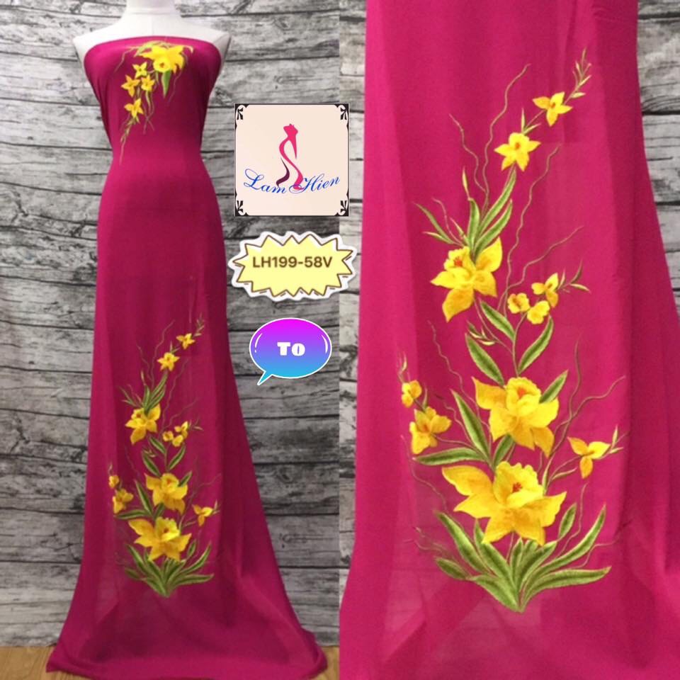 Vải áo dài thêu LH199-Rẻ, đẹp, thời trang