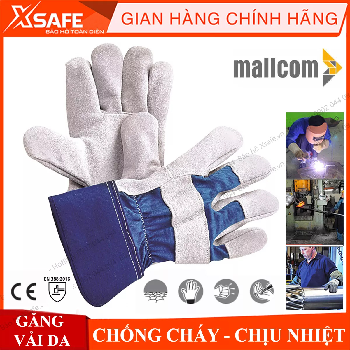 Găng tay bảo hộ vải da Mallcom C542 găng tay đa năng, bao tay hàn cắt, cơ khí, xây dựng, nông nghiệp, luyện kim...
