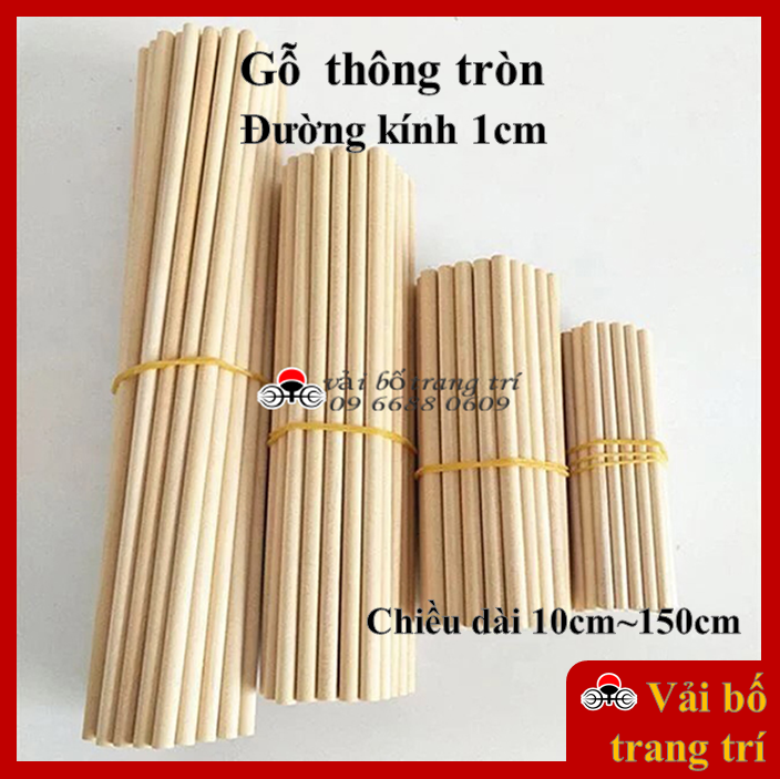 Thanh gỗ tròn, phi 10, đường kính 10mm, thanh gỗ thông tròn, gỗ thông làm handmade, mô hình, decor, treo tường, macrame