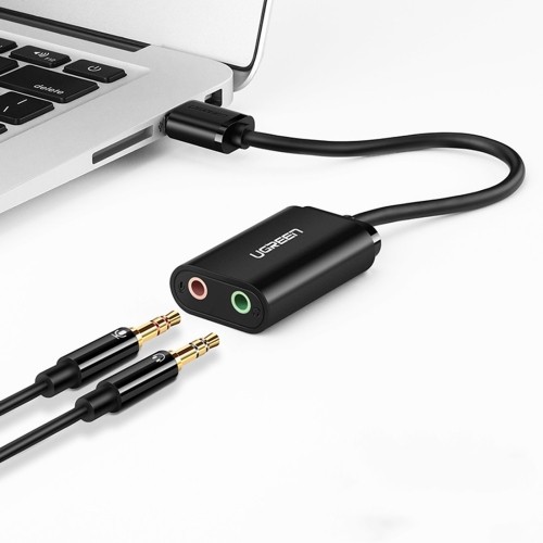 Usb sound - card sound ugreen 30724 - cáp chuyển usb ra 2 cổng mic và tai nghe không cần driver - hàng chính hãng